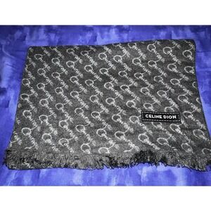 Celine Dion‎ Courage Scarf Wrap Gray All Over Print Fringe
